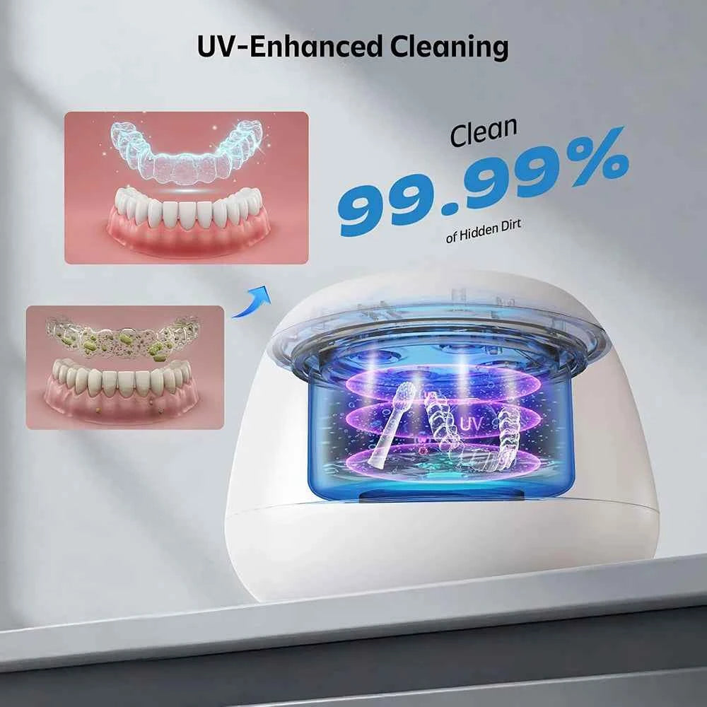 KUNPHY Dental Ultrasonic Retainer Cleaner Machine 48kHz Denture Aligner Cleaning Pod with UV Cleaner for Mouth Guard Night Guard