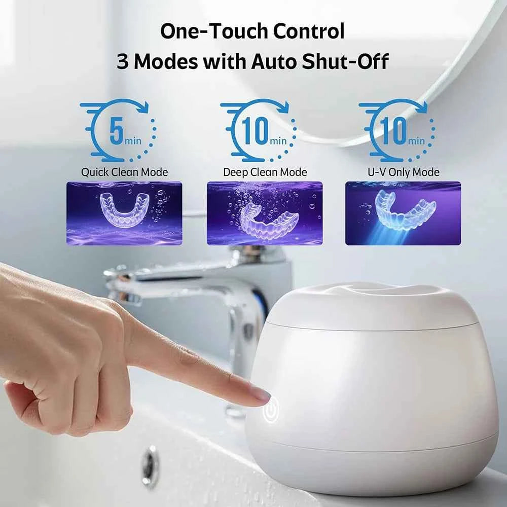 KUNPHY Dental Ultrasonic Retainer Cleaner Machine 48kHz Denture Aligner Cleaning Pod with UV Cleaner for Mouth Guard Night Guard