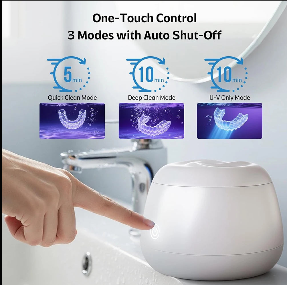 KOREL ultrasonic cleaner showing 5-minute quick clean, 10-minute deep clean and UV mode